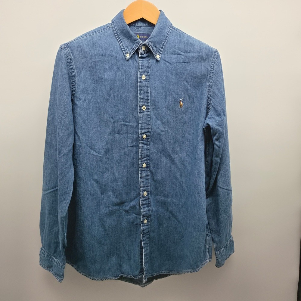 Ralph Lauren Mens Denim Button Down Shirt Blue Long Sleeve Pony Logo Large L - Picture 2 of 12